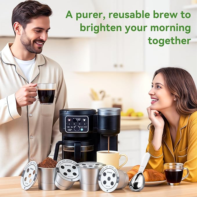 CAPMESSO Reusable K Cups for Keurig: 2026 Updated All Stainless Steel Coffee Pods with 5 Holes for Keurig K Supreme, K Slim, K Duo Gen 2 Multistream Coffee Maker with Scoop, Zero Plastic (4 Pack)