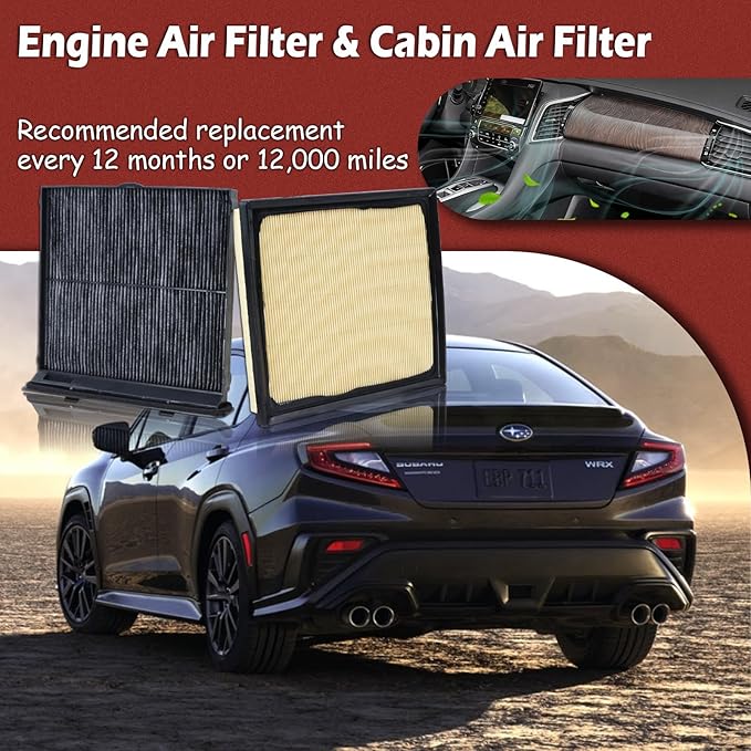 16546-AA16A Engine Air Filter and CF12775 Cabin Air Filter kit Compatible with 2019-2025 Subaru Forester 2.5L H4 2022-2025 WRX 2.4L H4 Replaces 16546AA16A 72880-FL000