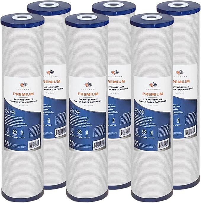Aquaboon 5 Micron 20 x 4.5 Whole House Water Filter Replacement Cartridge Anti-Scale for 1-Stage Water Filtration System 6 Pack