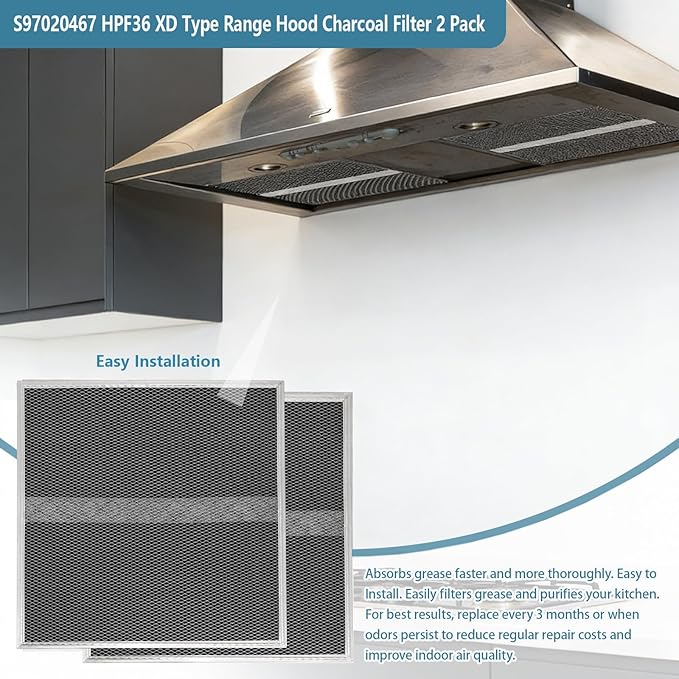 S97020467 HPF36 Type Xd Range Hood Charcoal Filter Replacement For Broan Non-Ducted Range Hood BCDF1 CLDA1 Series AHDA136BL AHDA136SS BCDF136SS 14.62" x 15.88" x 0.18" Replaces S97020467 2 Pack
