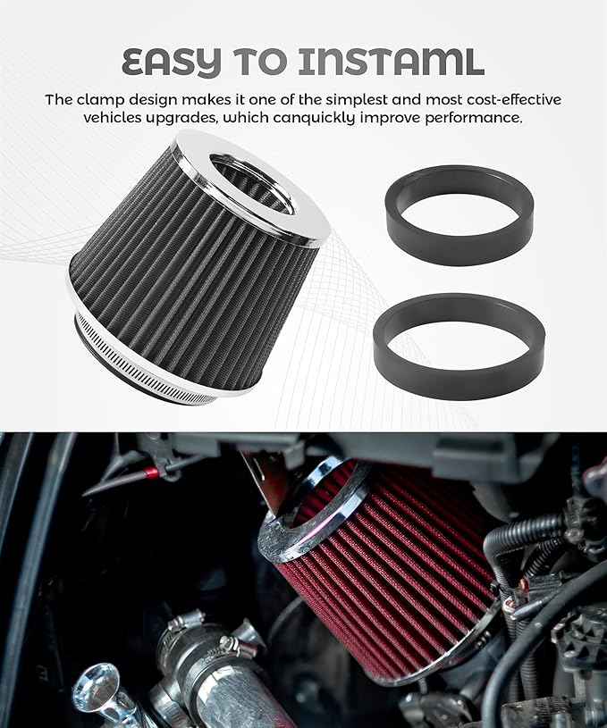 Cold Air Intake Filter,Car Accessories Intake Filter,Automotive Replacement Air Filters,76 89 102MM Performance Round Tapered Cone Filters,Suitable for Most Cars,Trucks,Motorcycles,etc (Black)
