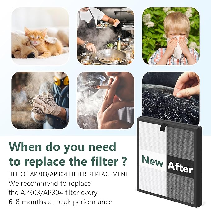 AP303 AP304 Replacement Filter Compatible with DAYETTE & FRESHDEW AP303/AP304 Air Purifier, 3 Stage Filtration for Home Large Room, 2 Pack (Original Filter)