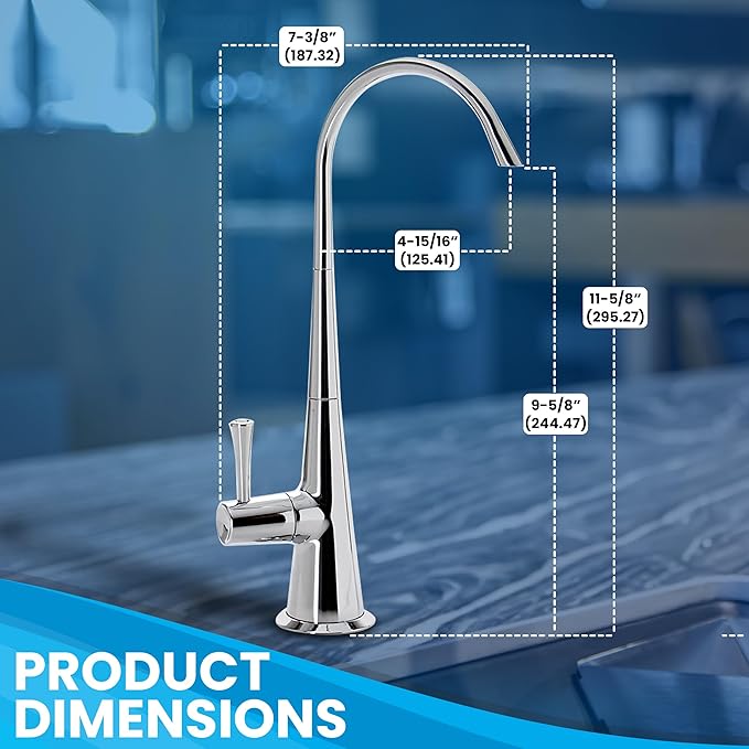 Metpure Airgap 3-Port Brass RO Faucet for Reverse Osmosis Drinking Water Systems. Features Pre-Installed Drain Tubes, Contemporary Design. Includes Wrench and Adapters. (Chrome)
