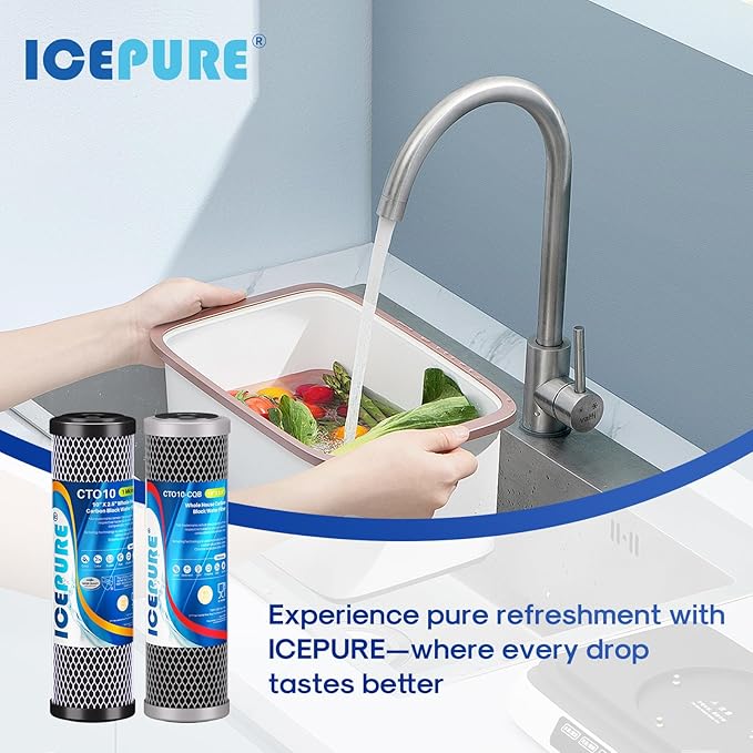ICEPURE 2-Stage 2.5"x10" Water Filter, NSF/ANSI 42 Certified, Carbon Block & Coconut Shell Activated Carbon Lead Reduction Cartridge, Fits Whole House & Standard 10” RO Systems, 2 Combo