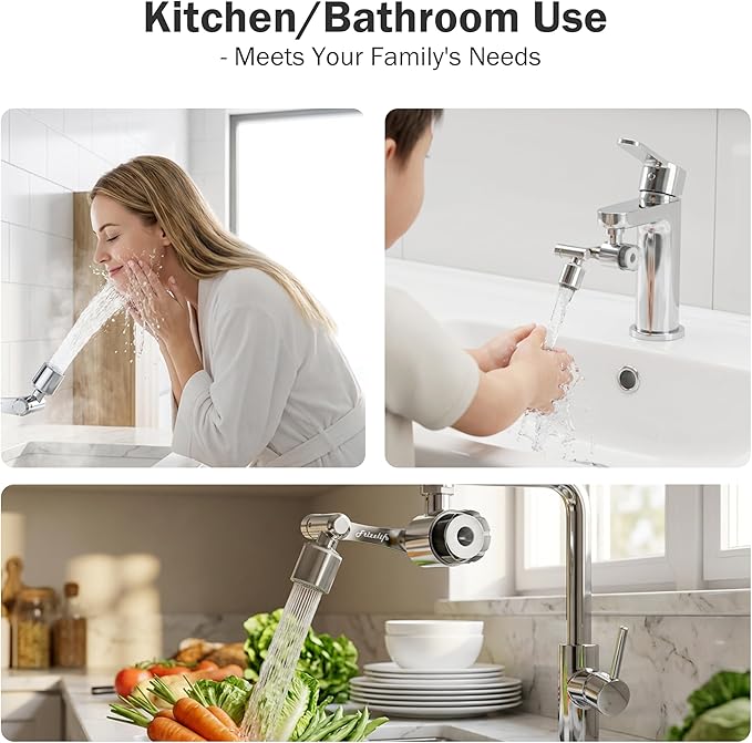 Frizzlife Water Filter for Sink Faucet Extender Aerator, 9pcs Filter Reduce 99% Chlorine, 1080° Rotating Brass Swivel Aerator, 2 Modes Attachment Faucet Filter for Skin Kitchen Bathroom Sink, FF1080