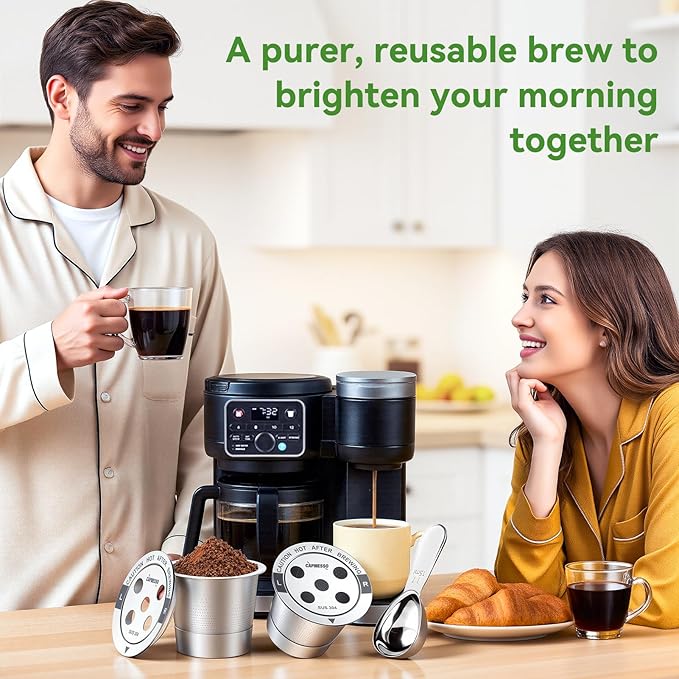 CAPMESSO Reusable K Cups for Keurig: 2026 All Stainless Steel Refillable Coffee Pods Metal Coffee Filters with 5 Holes & Scoop - for K Supreme/K Slim/K-Duo 2/K-Brew Chill MultiStream Maker (2 Pack)
