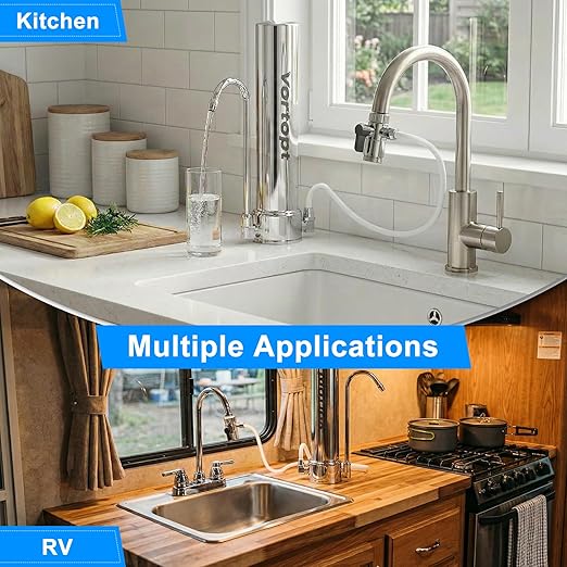 Vortopt Under Sink Water Filter System,Water Filter for Sink Faucet & Counter Top,5-Stage Sink Water Filter & Dispenser with Mineral,8000 Gal,Fast Flow for Kitchen/Bathroom.