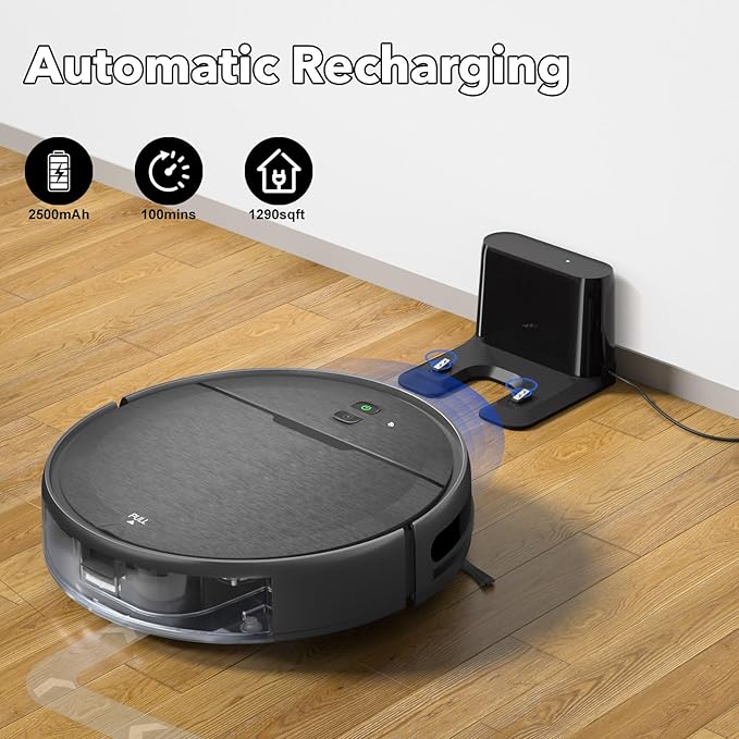 Robot Vacuum and Mop Combo, 2 in 1 Robotic Vacuums Cleaner with WiFi/App, Robot Vacuum with Water Tank, Strong Suction, Schedule, Self-Charging, Quiet, for Hard Floor, Pet Hair, Low Pile Carpet
