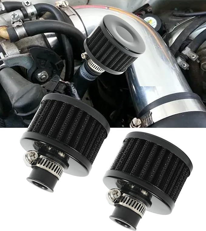 2Pcs Mini Air Filter Vent Crankcase Breather, Cold Air Intake Filter for Car, Motorcycle (Black)