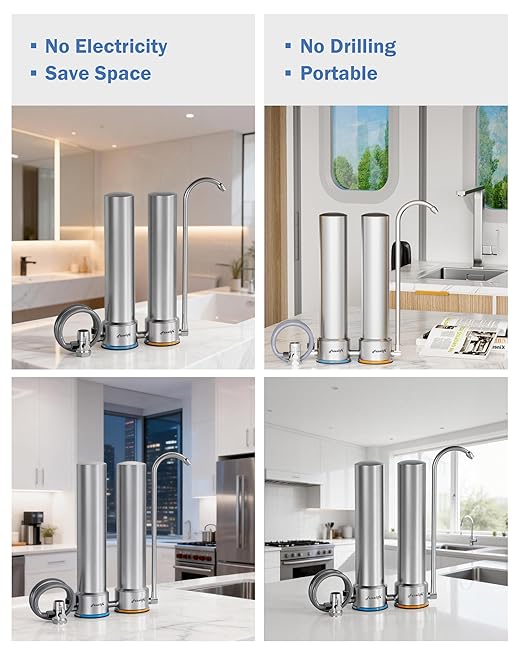 Frizzlife DS99 Countertop Water Filter System, NSF 42&372 Certified 8-Stage Stainless Steel Water Filter for Sink Faucet, 0.5 Micron Filter Reduces 99.99% Lead, Chlorine, Heavy Metals, Bad Taste&Odor