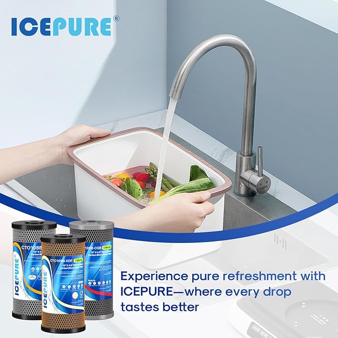ICEPURE 4.5"x 10" Whole House Water Filter Set, 3-Stage Water Filtration System Combo Kit with Activated Carbon Block, KDF Cartridge and Upgraded Activated Carbon Heavy Metal Remove Filter, Pack of 1