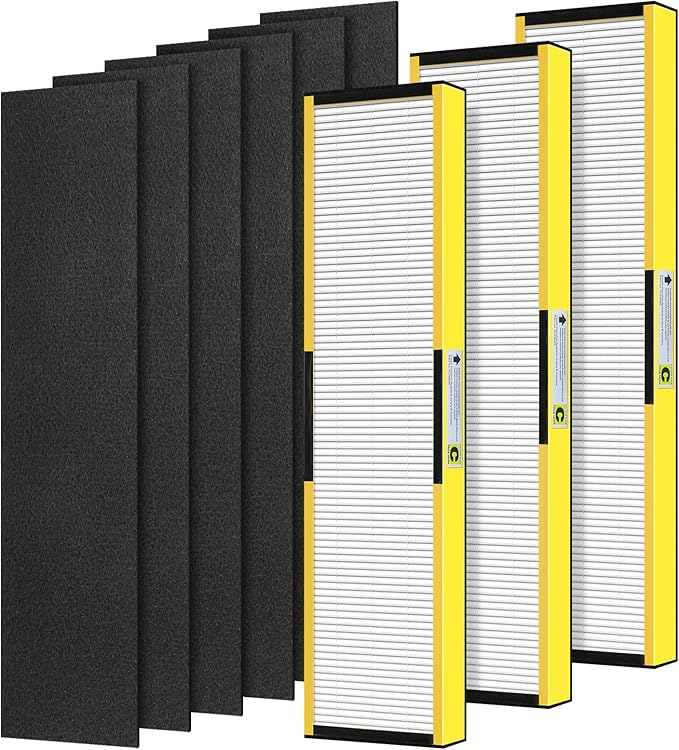 FLT5000 Filter-C HEPA Compatible with Germ-Guardian AC5000 AC5000E AC5250 AC5300B AC5350B AC5350W Air Purifier, 3 True HEPA with 6 Pre-Filters