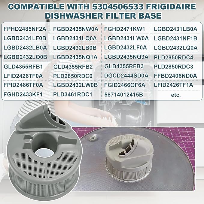 5304506533 Dishwasher Filter Base Compatible With Frigidaire Dishwasher Filter Replaces 154252201 154252301 154252302 154332601 154332602 154758901 154775401 154775402 154776101 AP6036343 4456343