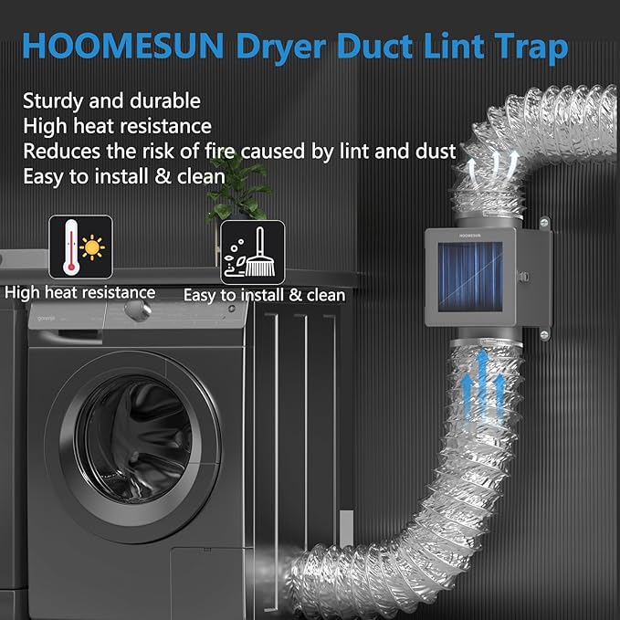 Dryer Duct Lint Trap, Indoor Dryer Vent Kit with 4inch 8FT Dryer Vent Hose, 2 Clamps, 2 Stainless Steel Mesh, Secondary Lint Trap for Electric Clothes Dryers - Dryer Lint Catcher(Metal)