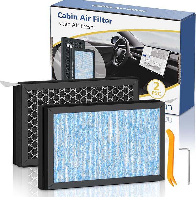 Tesla Model 3 Model Y Cabin Air Filter Replacement Accessories, 2 Pack H13 HEPA Premium Activated Carbon Air Filter for Tesla Model 3/Y (2016-2025), 4-Stage Filtrtion