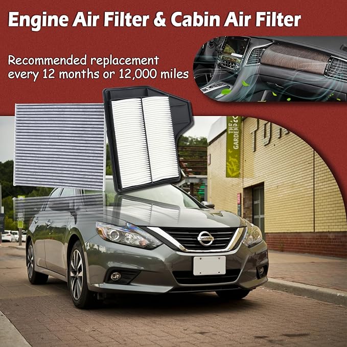 16546-3TA0J Engine Air Filter and 27277-3JC1A Cabin Air Filter kit Compatible with 2013-2018 Nissan Altima L4 2.5L Replaces CA11450 CF11776
