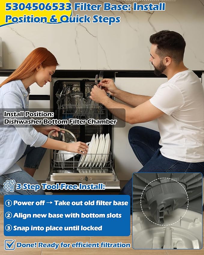 IWIWE 5304506533 Dishwasher Filter Base Replacement for Frigidaire Dishwashers - Replaces 154252201, 154252301, 154252302, 154332601, 154332602, 154758901, 154775401, 154775402 and 154776101