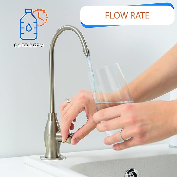 Aquaboon Reverse Osmosis Water Filter - Non-Air Gap Dispenser - Brushed Nickel/Stainless Steel Faucet for Kitchen Sink
