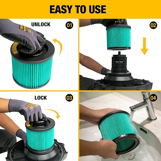DEWALT HEPA Vacuum Filter Replacement DXVC4003, Fit for Most 4-5 Gallon Wet Dry Vacuum Cleaner, Cartridge Filter Compatible with DXV04T, DXV05P, DXV05S, DXV08S, DXV06G,DW4GAL,DXV15T