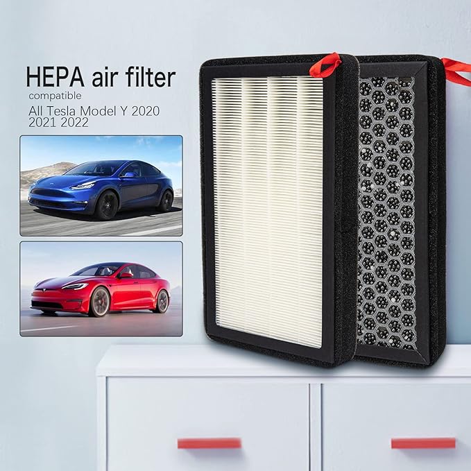 Tesla Model 3 Air Filter, Tesla Model Y Air Filter with Activated Carbon for Tesla Model 3 2017-2021, Model Y 2020-2022, Replace 1107681-00-A(2 Pack)