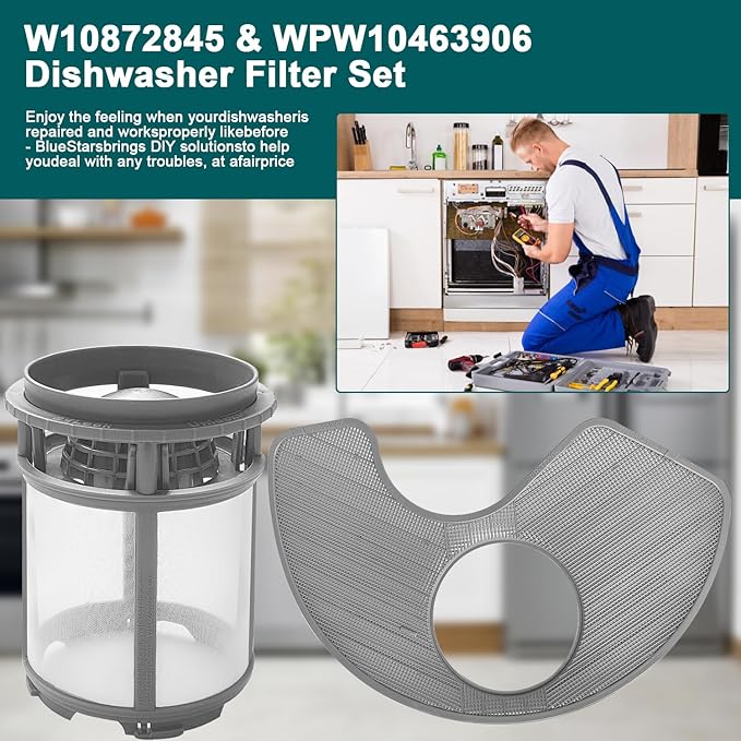 W10872845 Dishwasher Pump Filter Cup, WPW10463906 Screen Filter Dishwasher Filter Replacement Parts for Whirlpool Kenmore KitchenAid Dishwasher AP6030094 W10393351 AP6021820 PS11755148 PS11759673