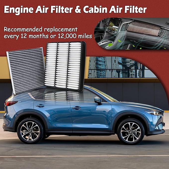 CA12167 Engine Air Filter and CF12157 Cabin Air Filter kit Compatible with 2016-2023 Mazda CX-9 2.5L Replaces PA99223 WA9790 87139-0E040