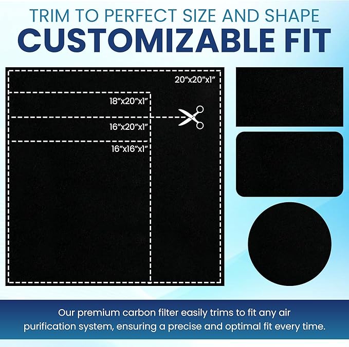 Activated Carbon Filter Media Roll - 25" x 100' x 1/4" Thick, Odor Control, Cut to Size, Filter Range Hood, AC Filter Material, Durable Carbon Filters, Made in USA