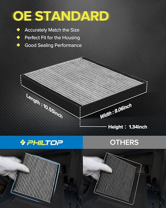 PHILTOP Cabin Air Filter w/Activated Carbon, Compatible with CF10329 Hyundai Elantra 2001-2006, Tiburon 2003-2008, Entourage 2007-2008, Kia Sedona 2006-2010