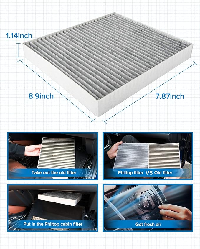 PHILTOP Cabin Air Filter w/Activated Carbon, Compatible with CF10743 Dodge Grand Caravan, Chrysler Town & Country, Nissan Frontier, TITAN, Armada, TITAN XD, GT-R, INFINITI G37, Q50, G35, QX50, QX80