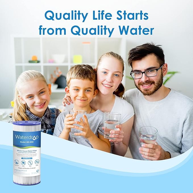 Waterdrop FXHSC Whole House Water Filter, Replacement for GE® FXHSC, GXWH40L, GXWH35F, American Plumber W50PEHD, W10-PR, R50-BBSA, 5 Micron 10" x 4.5", 4 Pack