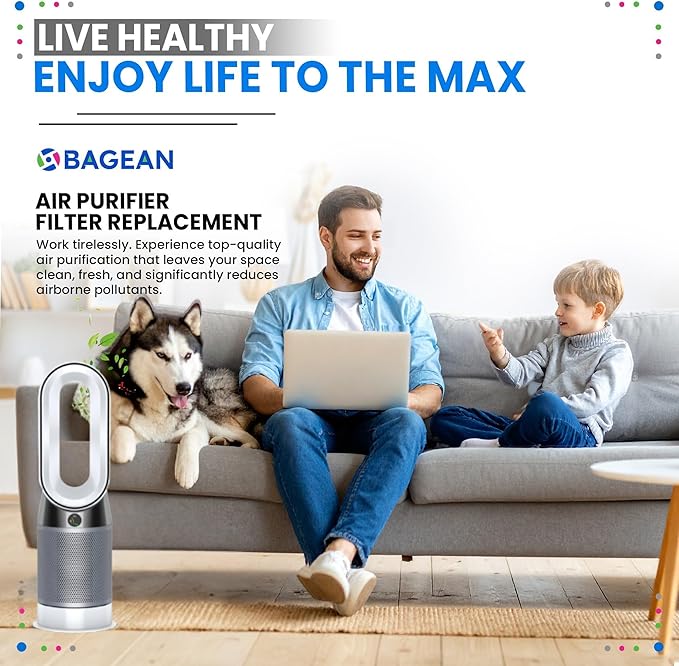 Bagean 360 Combi Glass HEPA Filters Compatible with Dyson Air Purifier Filter TP07 HP07 TP10 HP10 Pure Cool Hot Fan Dyson Filter Replacement - H13 True HEPA and Carbon Purifies 99.98% Particles (2-Pk)