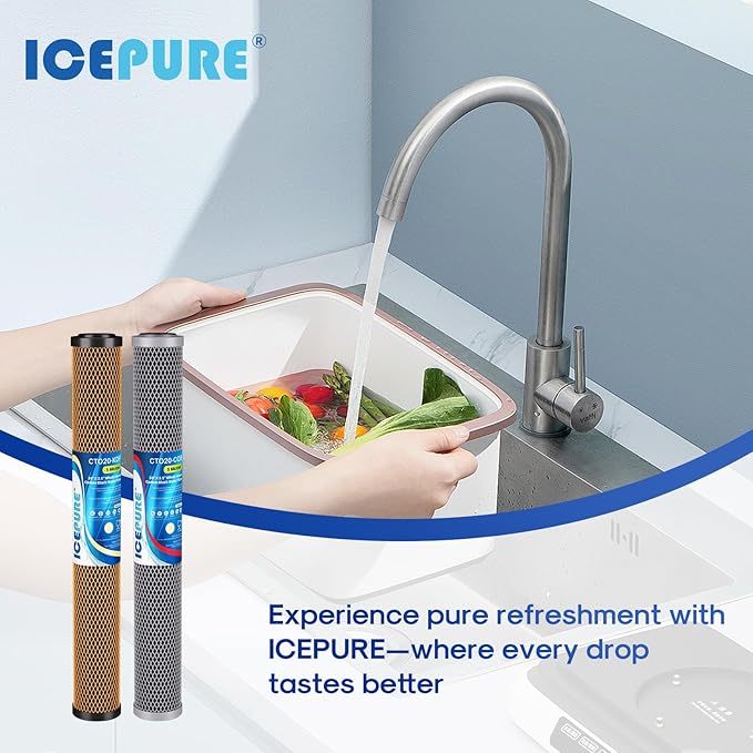 ICEPURE 2.5"x 20" Whole House Water Filter, 2-Stage Water Filtration System Replacement Combo Kit with KDF Cartridge and Activated Carbon Lead Remove Filter, Compatible with C1-20, F3WCB32