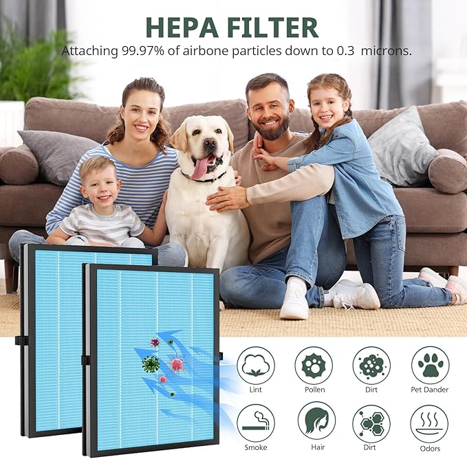 2 Pack MK-04 Air Fil-ter Compatible with MK-04 MG04JH Air Puri-fier, 4-Stage HEPA Fil-ter Replacement for Pet Dander for Bedroom and Office- Standard Version