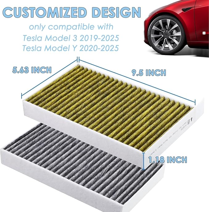 2 Pack Cabin Air Filter Compatible with Tesla Model 3 Model Y 2025 2024 2023 2022 2021 2020 Juniper HEPA Air Filter with Activated Carbon Replacement Kit Interior Accessories Part Protection Refit