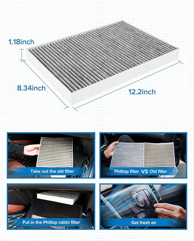 PHILTOP Cabin Air Filter w/Activated Carbon, Compatible with CF10364 Chrysler 300 2005-2010, Dodge Charger 2006-2010, Challenger 2008-2010, Magnum 2005-2008