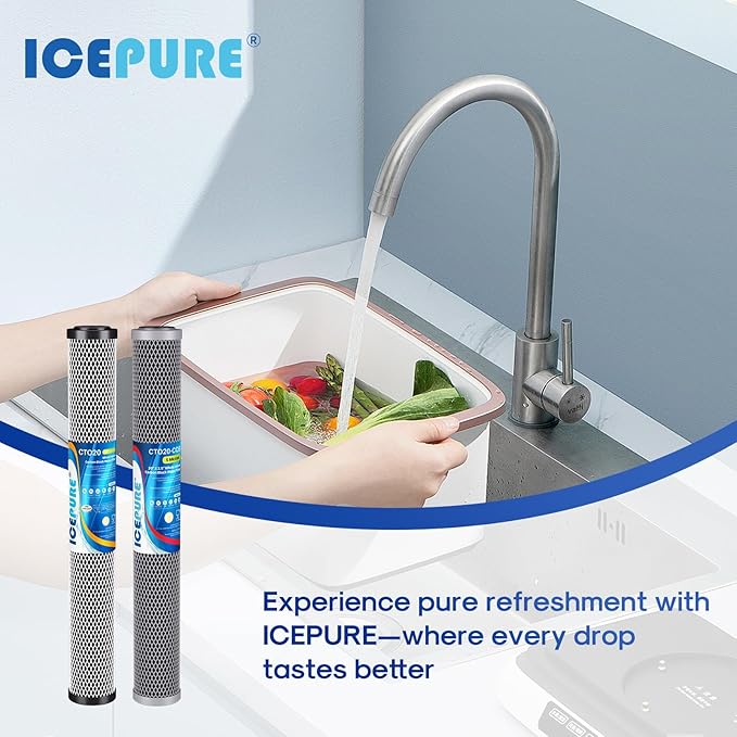 ICEPURE 2.5"x 20" Whole House Carbon Sediment Water Filter High Capacity Combo Kit, Carbon Block Cartridge and Activated Carbon Heavy Metal Removal Filter Replacement for C1-20, EP-20, F3WCB32