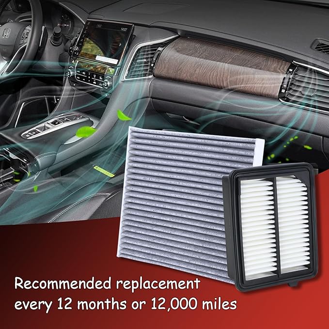 17220-5K0-A00 Engine Air Filter and 80292-SDA-A01 Cabin Air Filter kit Compatible with 2014-2015 2017-2022 Honda Accord L4 2.0L Hybrid Replaces WA10124 CA11399 CF10134 80292-SDA-407