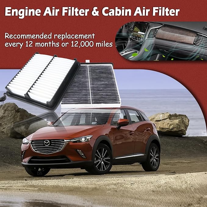 CA12088 Engine Air Filter and CF12140 Cabin Air Filter kit Compatible with 2016-2021 Mazda CX-3 2.0L Replaces WA10395 AF1359 WP10267 CF1358