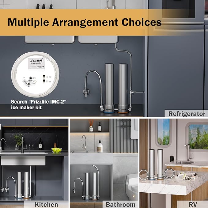 Frizzlife UDS99 Under Sink Water Filter System, 8-Stage Direct Connect Water Filtration, 0.5 Micron Reduce 99.99% Lead, Chlorine, Heavy Metals, Bad Taste, NSF 42 Certified Elements, Stainless Steel