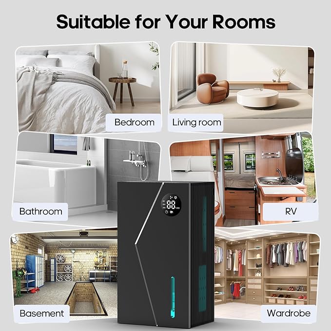 Dehumidifier, Dehumidifiers for Home(1000sq.ft), 98 OZ Water Tank, Dehumidifier Washable Air Filter, Dehumidifiers for Basement Bedroom Bathroom, Auto Shut Off, Timer Setting (black)