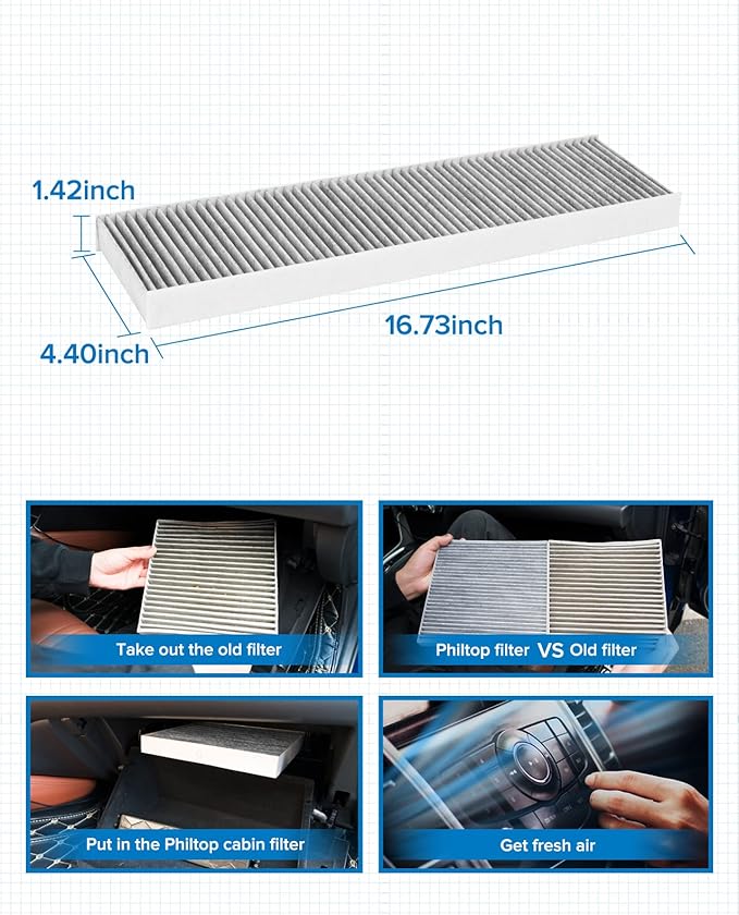 PHILTOP Cabin Air Filter w/Activated Carbon, Compatible with CF10141 Chevrolet Equinox 2005-2009, Saturn Vue 2002-2007, Pontiac Torrent 2006-2009, Suzuki XL-7 2007-2009