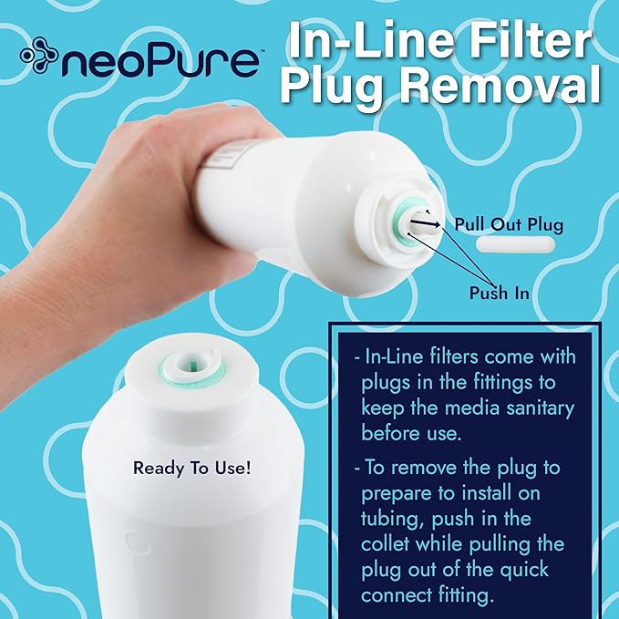 Neo-Pure 2" x 6" Inline Phosphate Scale Inhibitor Water Filter with Built-In Sediment Pad, 1/4" FNPT Connections, Compatible Replacement for Honeywell NP-HTS06