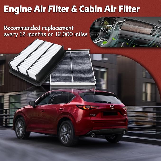 CA12167 Engine Air Filter and CF11811 Cabin Air Filter kit Compatible with 2019-2024 CX-5 2.5L Turbo Only 2018-2021 Mazda 6 2.5L Turbo Only Replaces PA99223 PY8W133A0 KD45-61-J6X