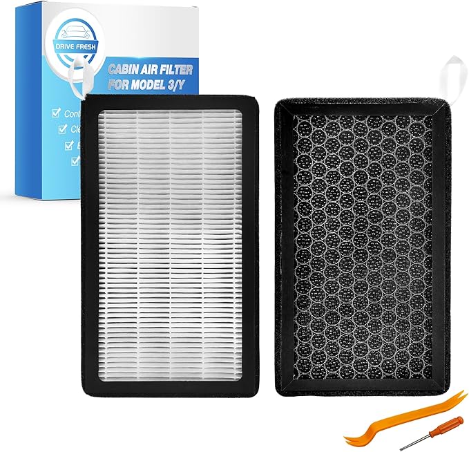 2024 Upgraded HEPA Cabin Air Filter for Tesla Model Y/3 - New Version with Enhanced Durability, All-Weather 3X Strength & Installation Kit, Fits Model Y & Model 3 (2016-2024), 2-Pack