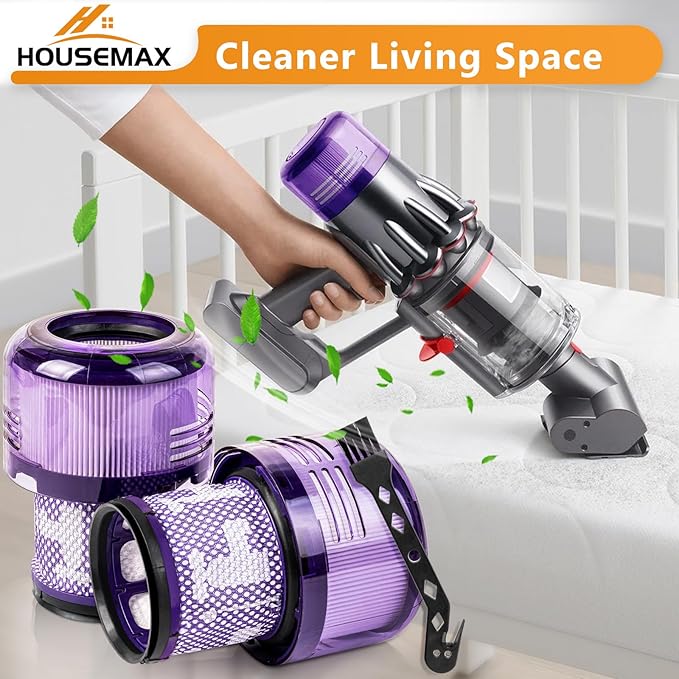 HOUSEMAX 2 Pack SV18 V9 Filter Replacement for Dyson Digital Slim Series Cordless Vacuum (V9/SV18/SV57), Replaces Parts 970612-01
