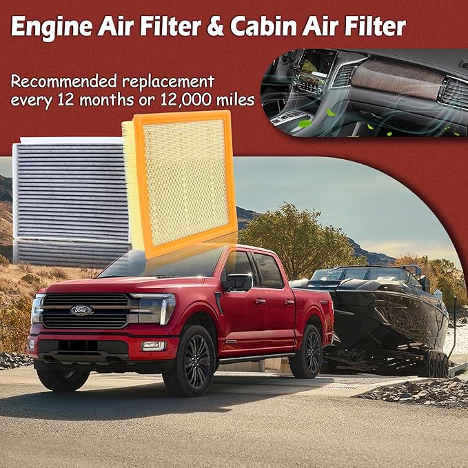 FA1883 Engine Air Filter and FP79 Cabin Air Filter kit Compatible with 2015-2025 Ford F150 2.7L Gas 2021-2025 F150 3.5L Hybrid 2018-2025 Expedition Navigator 3.5L Gas Replaces 7C3Z9601A FL3Z19N619