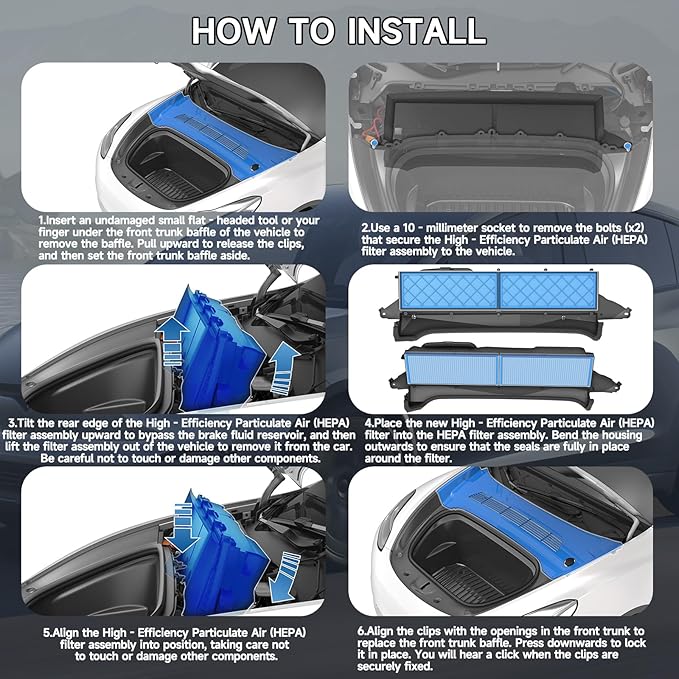 Front Trunk HEPA Carbon Air Filters Kit Fit for Tesla Model Y/Model Y L/Model Y Juniper 2020-2026, HEPA Air Filters *2 and HEPA Carbon Filters *2 per Package, 4 Packs with Installation Tools