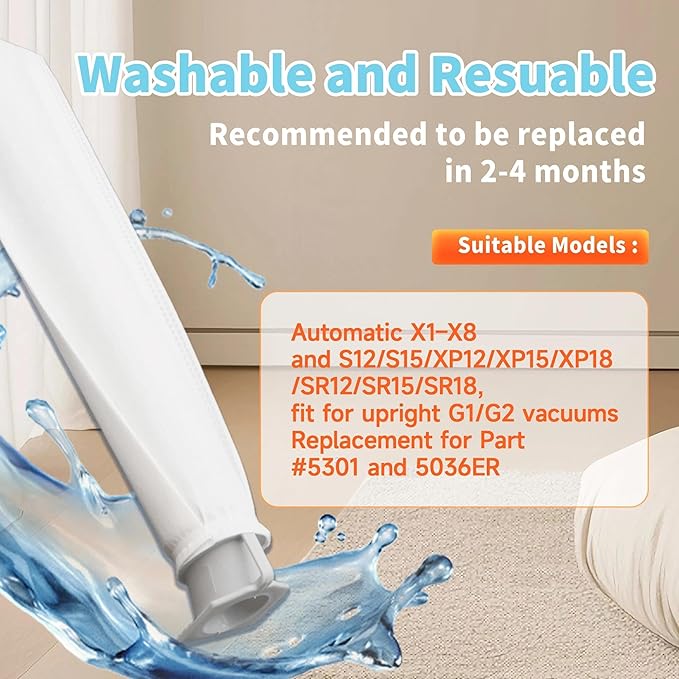 6-Pack Micro Hygiene Filter Compatible With Automatic X & Essential G1 G2 Upright Vacuums and Windsor Sensor S12 S15 XP SR Series, Replacement Part for #5301 5036ER