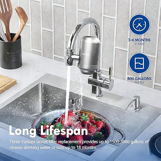 Vortopt NSF Certified Black-T6 CTO Faucet Water Filter Replacement,2-Pack, 400 Gallon Capacity, Reduces Chlorine,Odor, 3-6 Month Lifespan.