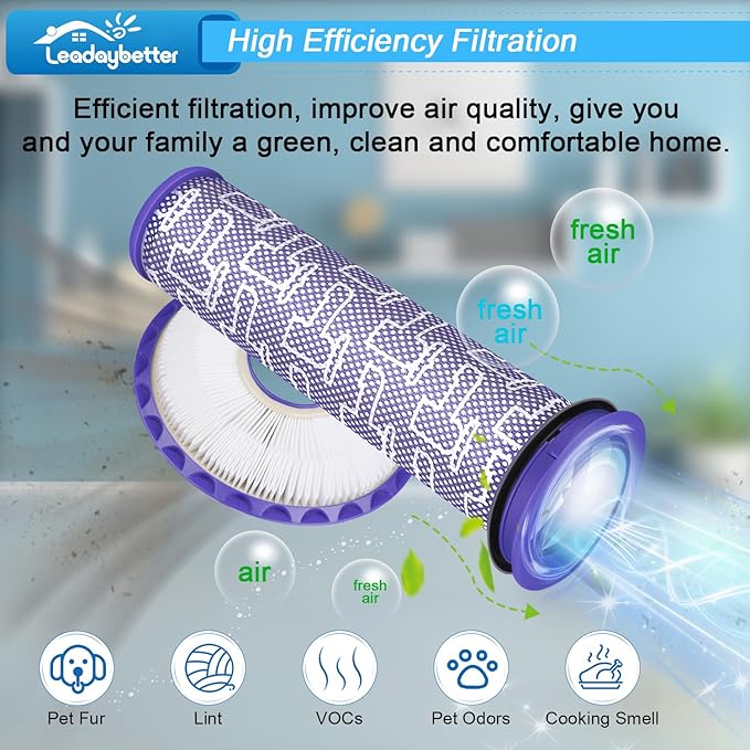 Leadaybetter Filter Replacement for Dyson Animal Ball DC41 DC65 DC66 UP13 UP20 Multi Floor Upright Cordless Vacuum, 2 Hepa Post & 2 Pre Filters, Compare to Part # 920769-01&920640-01